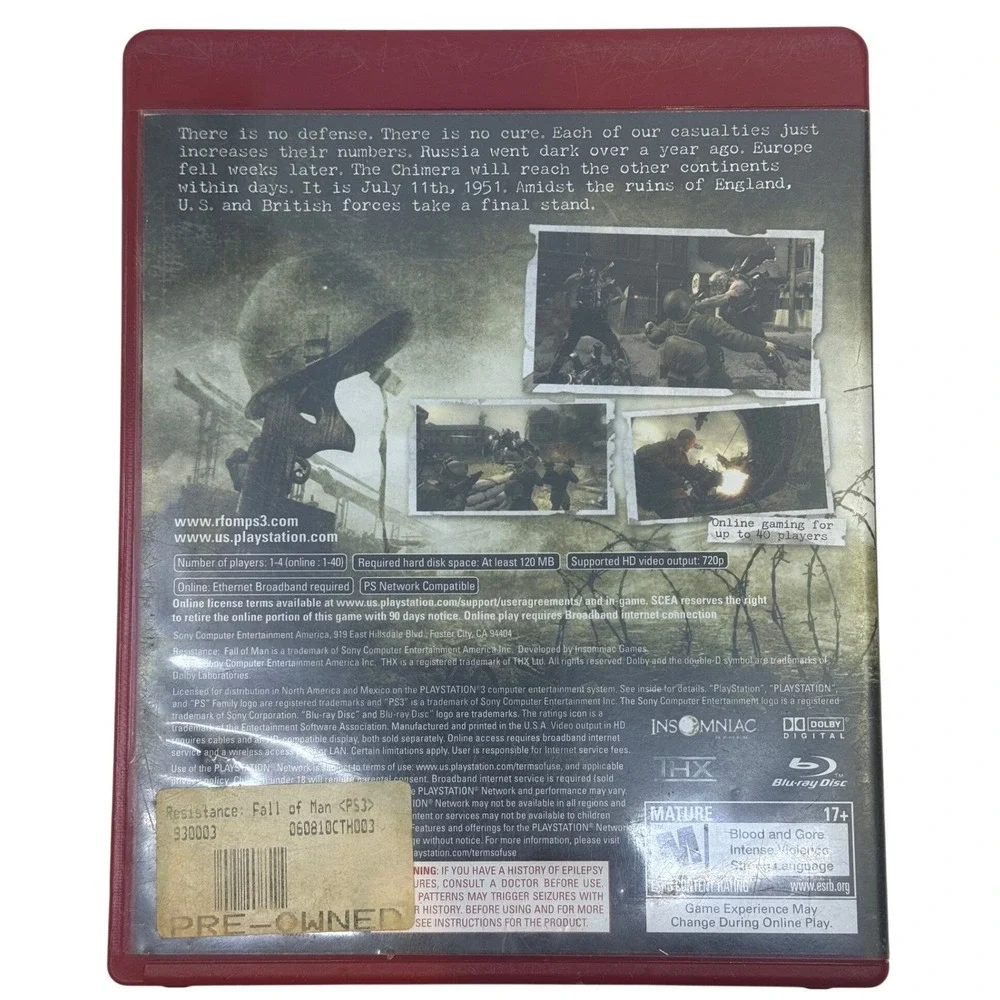 Resistance Fall of Man Sony PlayStation 3 PS3 Greatest Hits Shooter Video Game